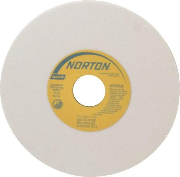 Norton - 7" Diam x 1-1/4" Hole x 1/8" Thick, K Hardness, 100 Grit Surface Grinding Wheel - Aluminum Oxide, Type 1, Fine Grade, 3,550 Max RPM, Vitrified Bond, No Recess - All Tool & Supply