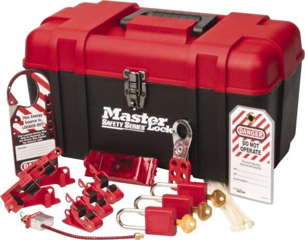 Master Lock - 13 Piece Electrical Lockout Kit - 1-1/2 Inch Vertical Shackle Clearance, 1/4 Inch Shackle Diameter, Keyed Alike Comes in Tool Box - All Tool & Supply