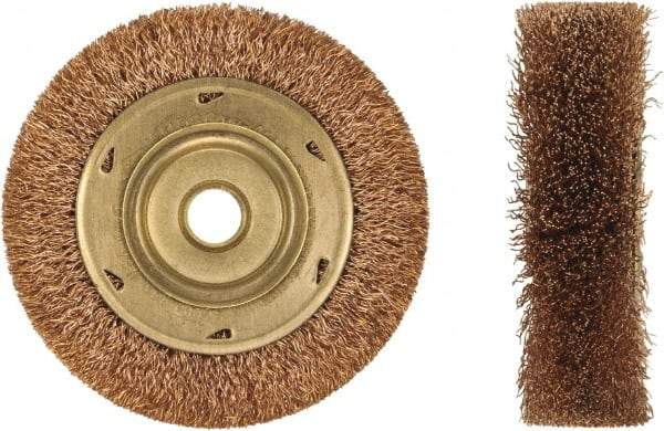 Ampco - 6" OD, 1/2" Arbor Hole, Crimped Phosphorus Bronze Alloy Wheel Brush - 1" Face Width, 1-3/16" Trim Length, 0.014" Filament Diam, 6,000 RPM - All Tool & Supply