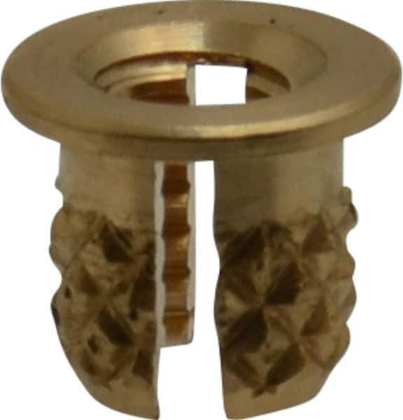 E-Z LOK - #4-40 UNC Brass Flanged Press Fit Threaded Insert for Plastic - 3/16" OAL, 0.166" Insert Diam, 5/32" Hole Diam, 5/32" Drill - All Tool & Supply