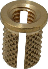 E-Z LOK - #10-32 UNF Brass Flanged Press Fit Threaded Insert for Plastic - 3/8" OAL, 0.262" Insert Diam, 1/4" Hole Diam, 1/4" Drill - All Tool & Supply