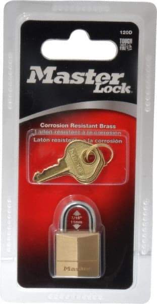 Master Lock - 7/16" Shackle Clearance, Keyed Different Solid Brasss Padlock - 5/32" Shackle Diam, Solid Brass - All Tool & Supply