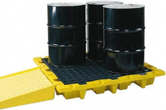 Eagle - 66 Gal Sump, 6,000 Lb Capacity, 4 Drum, Polyethylene Spill Deck or Pallet - 58-1/2" Long x 58-1/2" Wide x 13.43" High, Yellow, Liftable Fork, Drain Included, Low Profile, Vertical, 2 x 2 Drum Configuration - All Tool & Supply