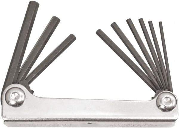 Bondhus - 9 Piece Fold-Up Hex Key Set - Hex Range 5/64 to 1/4", 6.63" OAL, Protanium High Torque Steel - All Tool & Supply