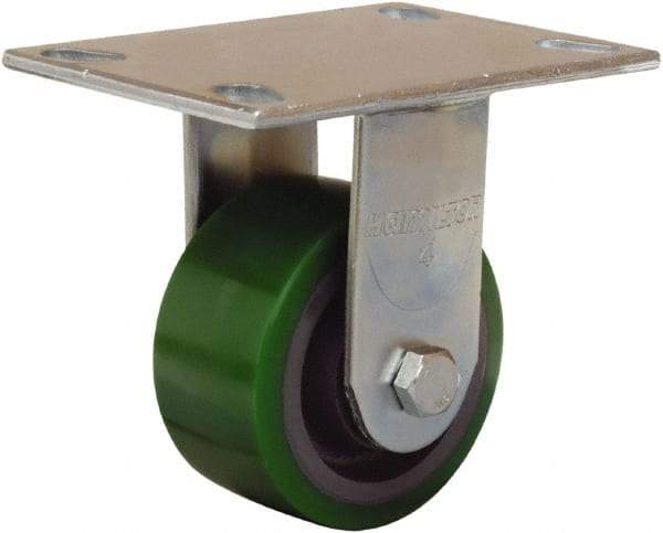 Hamilton - 4" Diam x 2" Wide x 5-5/8" OAH Top Plate Mount Rigid Caster - Polyurethane Mold onto Cast Iron Center, 750 Lb Capacity, Sealed Precision Ball Bearing, 4-1/2 x 6-1/4" Plate - All Tool & Supply