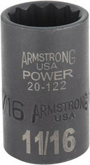 Armstrong - 11/16", 1/2" Drive, Standard Hand Socket - 12 Points, 1-29/64" OAL, Black Finish - All Tool & Supply