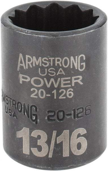 Armstrong - 13/16", 1/2" Drive, Standard Hand Socket - 12 Points, 1-29/64" OAL, Black Finish - All Tool & Supply