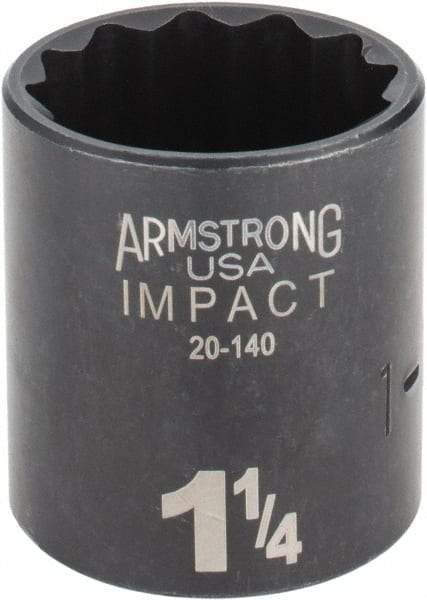 Armstrong - 1-1/4", 1/2" Drive, Standard Hand Socket - 12 Points, 1-45/64" OAL, Black Finish - All Tool & Supply