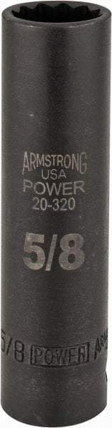 Armstrong - 5/8", 1/2" Drive, Deep Hand Socket - 12 Points, 3-13/64" OAL, Black Finish - All Tool & Supply