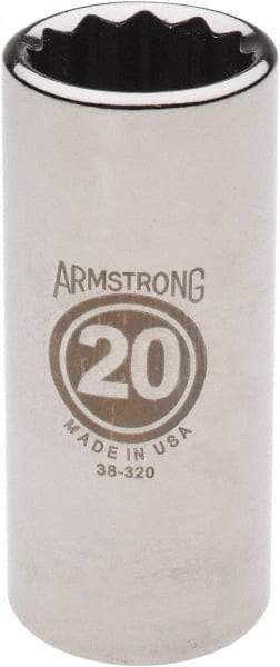 Armstrong - 3/8" Drive, Deep Hand Socket - 12 Points, 2-13/16" OAL, Chrome Finish - All Tool & Supply