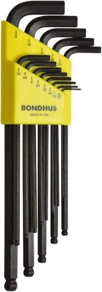 Bondhus - 13 Piece, L-Key Ball End Hex Key Set - 0.05 to 3/8" Range, Protanium High Torque Steel - All Tool & Supply