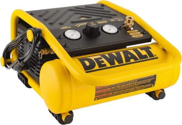 DeWALT - 0.3 HP, 0.6 CFM H, Carry Electric Oil Free Compressor - 1.0 Gallon Tank, 2.6 Amp, 135 Max psi, 120V - All Tool & Supply