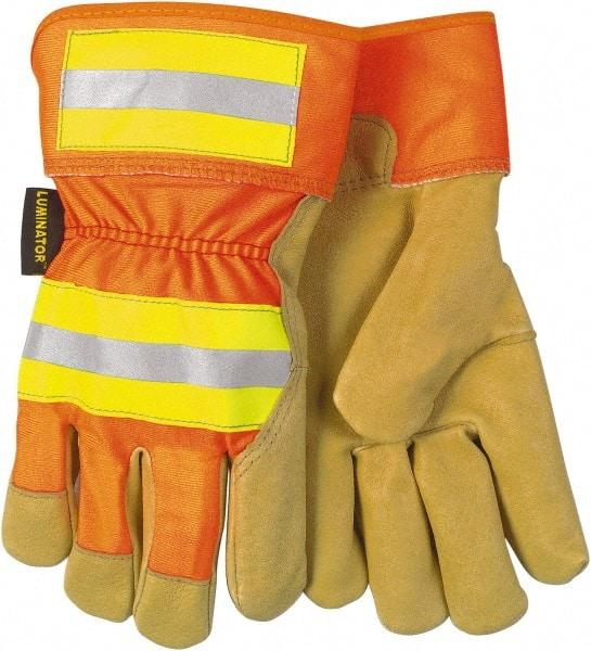 MCR Safety - Size M Pigskin General Protection Work Gloves - For General Purpose, Uncoated, Safety Cuff, Tan/Hi-Vis Orange, Paired - All Tool & Supply