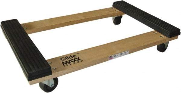 PRO-SOURCE - 1,000 Lb Capacity Hardwood/Rubber Open Rubber Capped Raised Ends Dolly - 30" Long x 18" Wide, 3" Wheels - All Tool & Supply