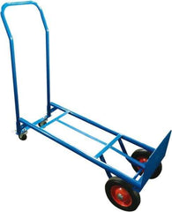 PRO-SOURCE - 600 Lb Capacity 46" OAH Convertible Hand Truck - 8 x 14" Base Plate, Swept Back Handle, Steel, Semi-Pneumatic Wheels - All Tool & Supply