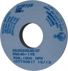 Norton - 14" Diam x 5" Hole x 1-1/2" Thick, I Hardness, 46 Grit Surface Grinding Wheel - Ceramic, Type 1, Coarse Grade, 1,800 Max RPM, Vitrified Bond, No Recess - All Tool & Supply