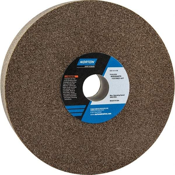 Norton - 8" Diam x 1-1/4" Hole x 1" Thick, M Hardness, 60 Grit Surface Grinding Wheel - Aluminum Oxide, Type 1, Medium Grade, 3,600 Max RPM - All Tool & Supply