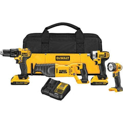 DeWALT - 20 Volt Cordless Tool Combination Kit - Includes 1/2" Drill/Driver, 1/2" Impact Wrench, Reciprocating Saw & Handheld Light, Lithium-Ion Battery Included - All Tool & Supply