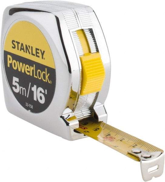 Stanley - 16' x 3/4" Yellow Blade Tape Measure - 1/32 & 1/16" & 1mm Graduation, Inch/Metric Graduation Style, Silver Case - All Tool & Supply