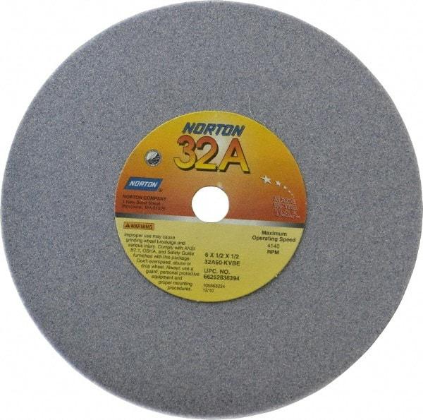 Norton - 6" Diam x 1/2" Hole x 1/2" Thick, K Hardness, 60 Grit Surface Grinding Wheel - Aluminum Oxide, Type 1, Medium Grade, 4,140 Max RPM, Vitrified Bond, No Recess - All Tool & Supply