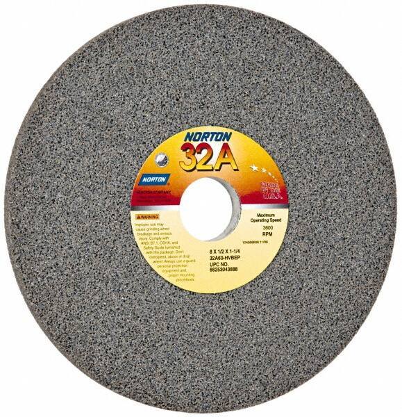 Norton - 8" Diam x 1-1/4" Hole x 1/2" Thick, H Hardness, 60 Grit Surface Grinding Wheel - Aluminum Oxide, Type 1, Medium Grade, 3,600 Max RPM, Vitrified Bond, No Recess - All Tool & Supply