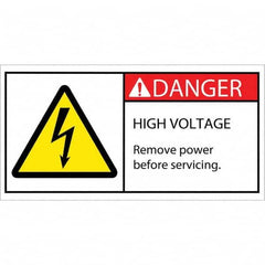 Shipping & DOT Label: ″Danger HIGH VOLTAGE Remove power before servicing″, Rectangle, 4″ Wide, 2″ High - Polyester, Semi-Gloss