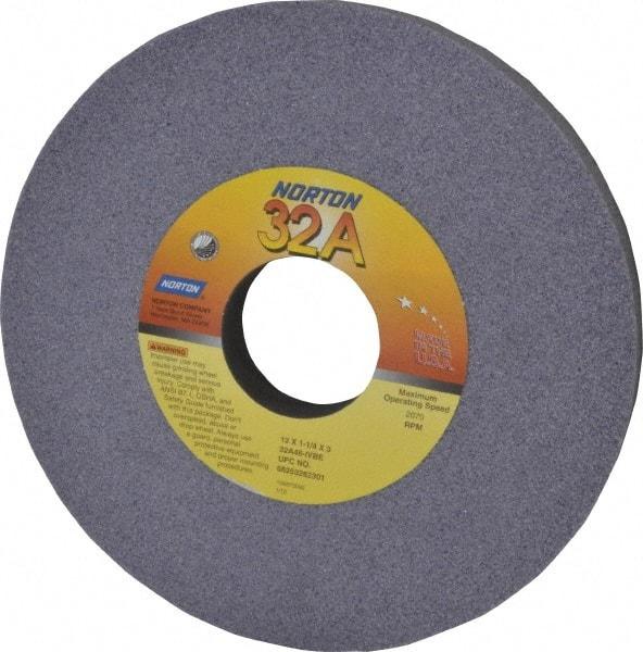 Norton - 12" Diam x 3" Hole x 1-1/4" Thick, I Hardness, 46 Grit Surface Grinding Wheel - Aluminum Oxide, Type 1, Coarse Grade, 2,070 Max RPM, Vitrified Bond, No Recess - All Tool & Supply