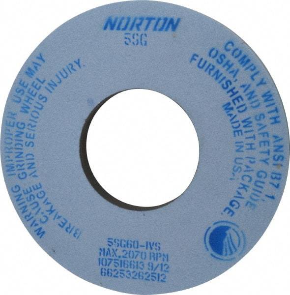 Norton - 12" Diam x 5" Hole x 1" Thick, J Hardness, 60 Grit Surface Grinding Wheel - Ceramic, Type 1, Medium Grade, 2,070 Max RPM, Vitrified Bond, No Recess - All Tool & Supply