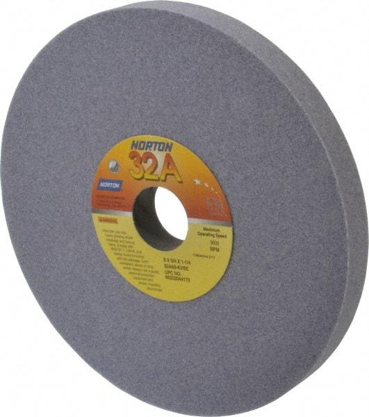 Norton - 8" Diam x 1-1/4" Hole x 3/4" Thick, K Hardness, 60 Grit Surface Grinding Wheel - Aluminum Oxide, Type 1, Medium Grade, 3,600 Max RPM, Vitrified Bond, No Recess - All Tool & Supply