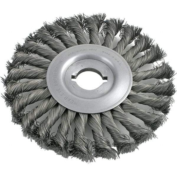 Brush Research Mfg. - 8" OD, 1/2 & 5/8" Arbor Hole, Knotted Carbon Wheel Brush - 3/4" Face Width, 1-11/16" Trim Length, 6,000 RPM - All Tool & Supply