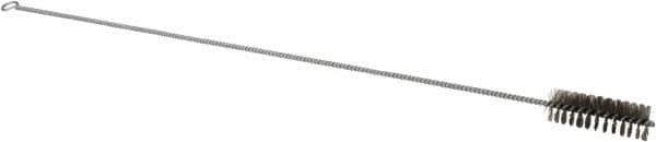 Schaefer Brush - 3" Long x 1" Diam Stainless Steel Long Handle Wire Tube Brush - Single Spiral, 27" OAL, 0.007" Wire Diam, 3/8" Shank Diam - All Tool & Supply