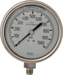 Wika - 4" Dial, 1/4 Thread, 0-1,000 Scale Range, Pressure Gauge - Lower Connection Mount, Accurate to 1% of Scale - All Tool & Supply