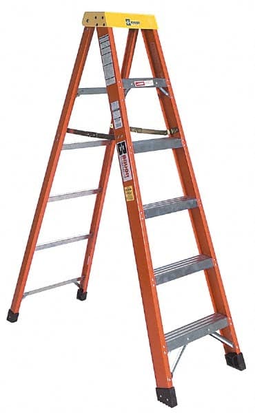 Made in USA - 5 Steps, 7 Ft. High, Type IA Rating, Fiberglass Step Ladder - All Tool & Supply