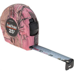 Lufkin - 25' x 1" White Steel Blade Tape Measure - 1/16" Graduation, Inch Graduation Style, Pink Camouflage ABS Plastic Case - All Tool & Supply