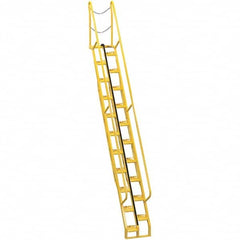 Steel Wall Mounted Ladder: 198-5/8″ High, 21 Steps, 350 lb Capacity 114-1/8″ Base Spread, 23-1/2″ Base Width