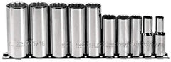 Proto - 10 Piece 3/8" Drive Deep Well Socket Set - 12 Points, 5/16" to 7/8" Range, Inch Measurement Standard - All Tool & Supply