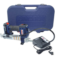 Lincoln - Grease Guns; Type: Battery-Operated Grease Gun ; Capacity (oz.): 14.50 ; Hose Length (Inch): 36 ; Rigid or Flexible Hose: Flexible ; Fill Type: Cartridge ; Continuous Flow Rate (oz./min): 3.50 - Exact Industrial Supply