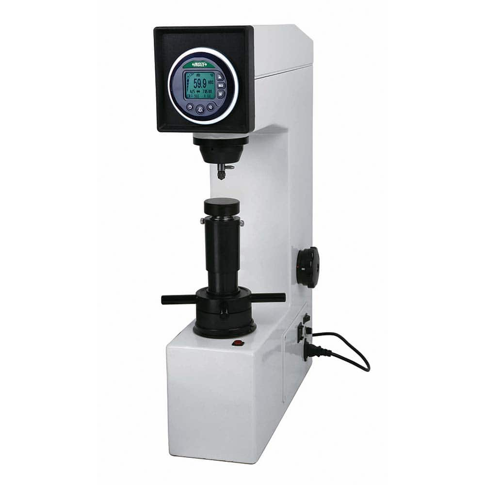 Insize USA LLC - Bench Top Hardness Testers; Scale Type: Rockwell ; Display Type: LCD ; Overall Height (Decimal Inch): 27.5600 ; Overall Height (Inch): 27.5600 ; Overall Width (Decimal Inch): 6.3000 ; Includes: Main Unit, 2.36" DIA Flat Anvil, 5.91" DIA - Exact Industrial Supply