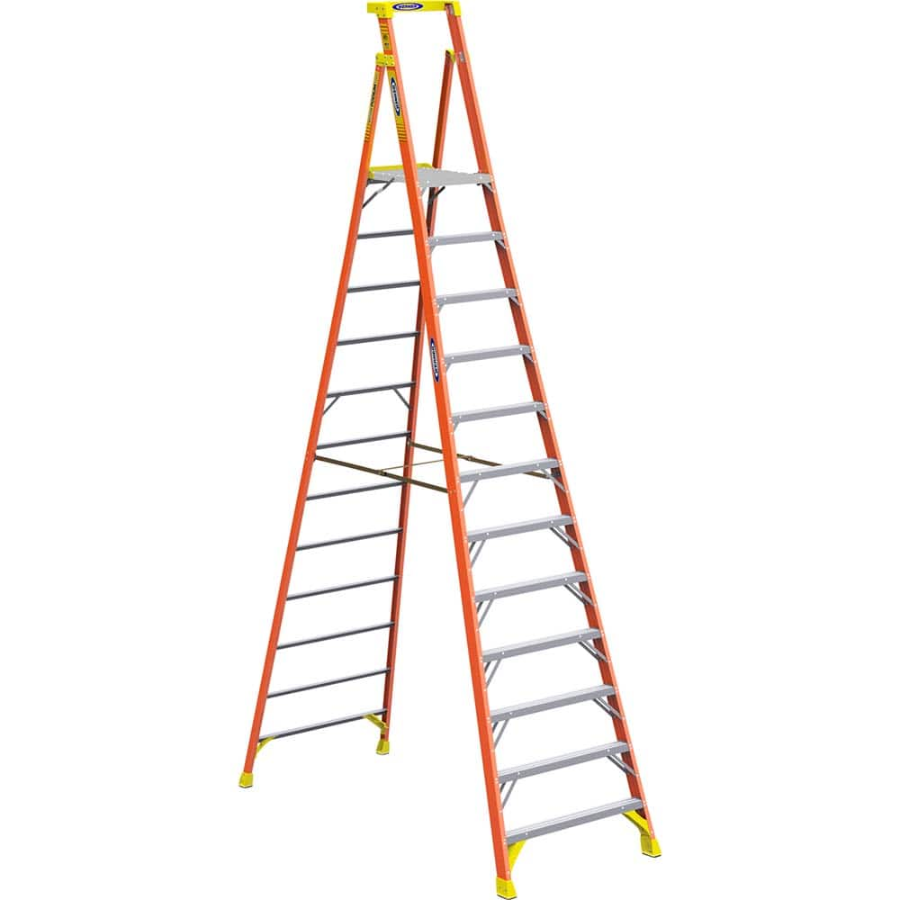 Werner - Step Ladders; Type: Podium Ladder ; Height (Feet): 14 ; Industry Rating: Type IA ; Load Capacity (Lb.): 300.000 ; Material: Fiberglass ; Number of Steps / Rungs: 12 - Exact Industrial Supply