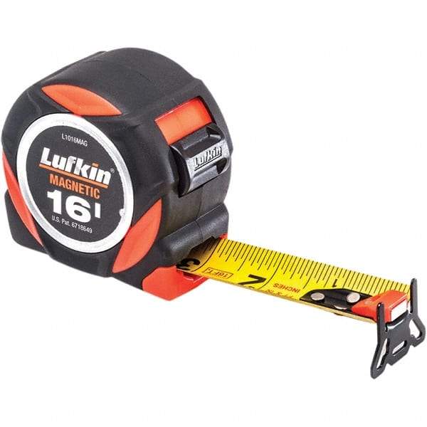 Lufkin - 16' x 1-3/16" Yellow Steel Blade Tape Measure - 1/16" Graduation, Inch Graduation Style, Black ABS Plastic Case - All Tool & Supply