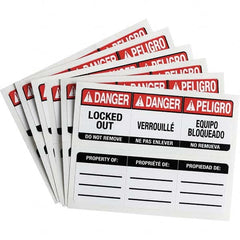 Accident Prevention Label: ″Danger Locked Out. Do Not Remove″, Rectangle, 1″ Wide, 0.89″ High - Permanent Adhesive, Vinyl, Uncoated