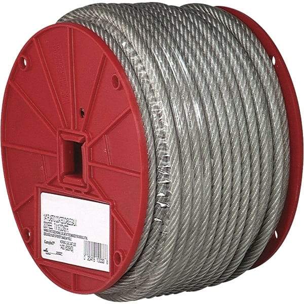 Campbell - 250' Long, 1/8" x 3/32" Diam, Cable - 184 Lb Breaking Strength, 7 x 7, Vinyl Coating - All Tool & Supply