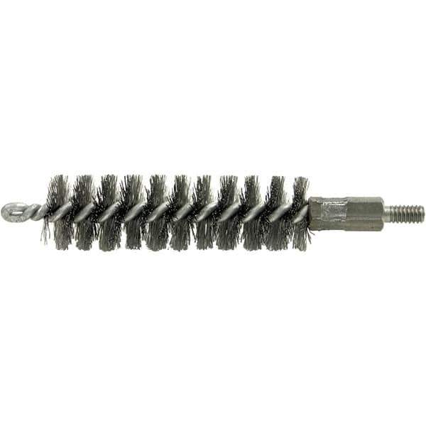 Brush Research Mfg. - 9/16" Diam Helical Stainless Steel Tube Brush - Single Spiral, 0.004" Filament Diam, 2" Brush Length, 2-9/16" OAL, 0.14" Diam Galvanized Steel Shank - All Tool & Supply