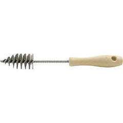 Brush Research Mfg. - 1.4" Diam Helical Stainless Steel Tube Brush - Single Spiral, 0.006" Filament Diam, 2-3/4" Brush Length, 10-1/2" OAL, 0.245" Diam Galvanized Steel Shank - All Tool & Supply