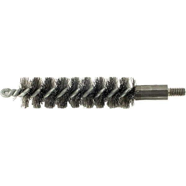 Brush Research Mfg. - 7/16" Diam Helical Steel Tube Brush - Single Spiral, 0.006" Filament Diam, 2" Brush Length, 2-9/16" OAL, 0.14" Diam Galvanized Steel Shank - All Tool & Supply