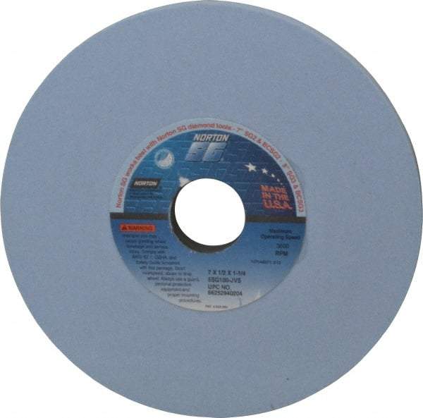 Norton - 7" Diam x 1-1/4" Hole x 1/2" Thick, J Hardness, 100 Grit Surface Grinding Wheel - Ceramic, Type 1, Fine Grade, 3,600 Max RPM, Vitrified Bond, No Recess - All Tool & Supply