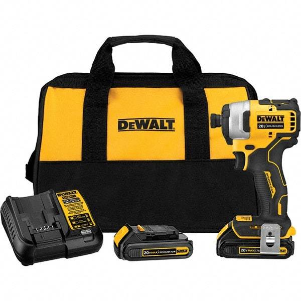 DeWALT - 20 Volt, 1/4" Drive, 116 Ft/Lb Torque, Cordless Impact Driver - Mid-Handle, 3000 RPM, 2 Lithium-Ion Batteries Included - All Tool & Supply