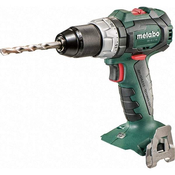 Metabo - 18 Volt 1/16 to 1/2" Keyless Chuck Cordless Hammer Drill - 31950 BPM, 600 to 2,100 RPM, Reversible, Pistol Grip Handle - All Tool & Supply