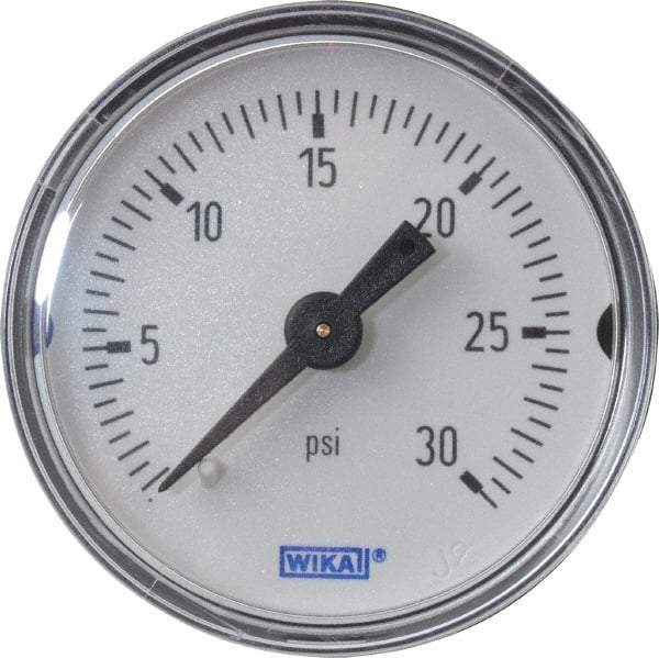 Wika - 1-1/2" Dial, 1/8 Thread, 0-30 Scale Range, Pressure Gauge - Center Back Connection Mount, Accurate to 3-2-3% of Scale - All Tool & Supply