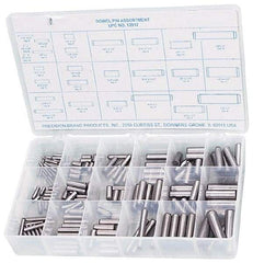 Precision Brand - 176 Piece, 1/16 to 1/2" Pin Diam, Dowel Pin Assortment - 1/2 to 2" Long, Steel, Uncoated - All Tool & Supply